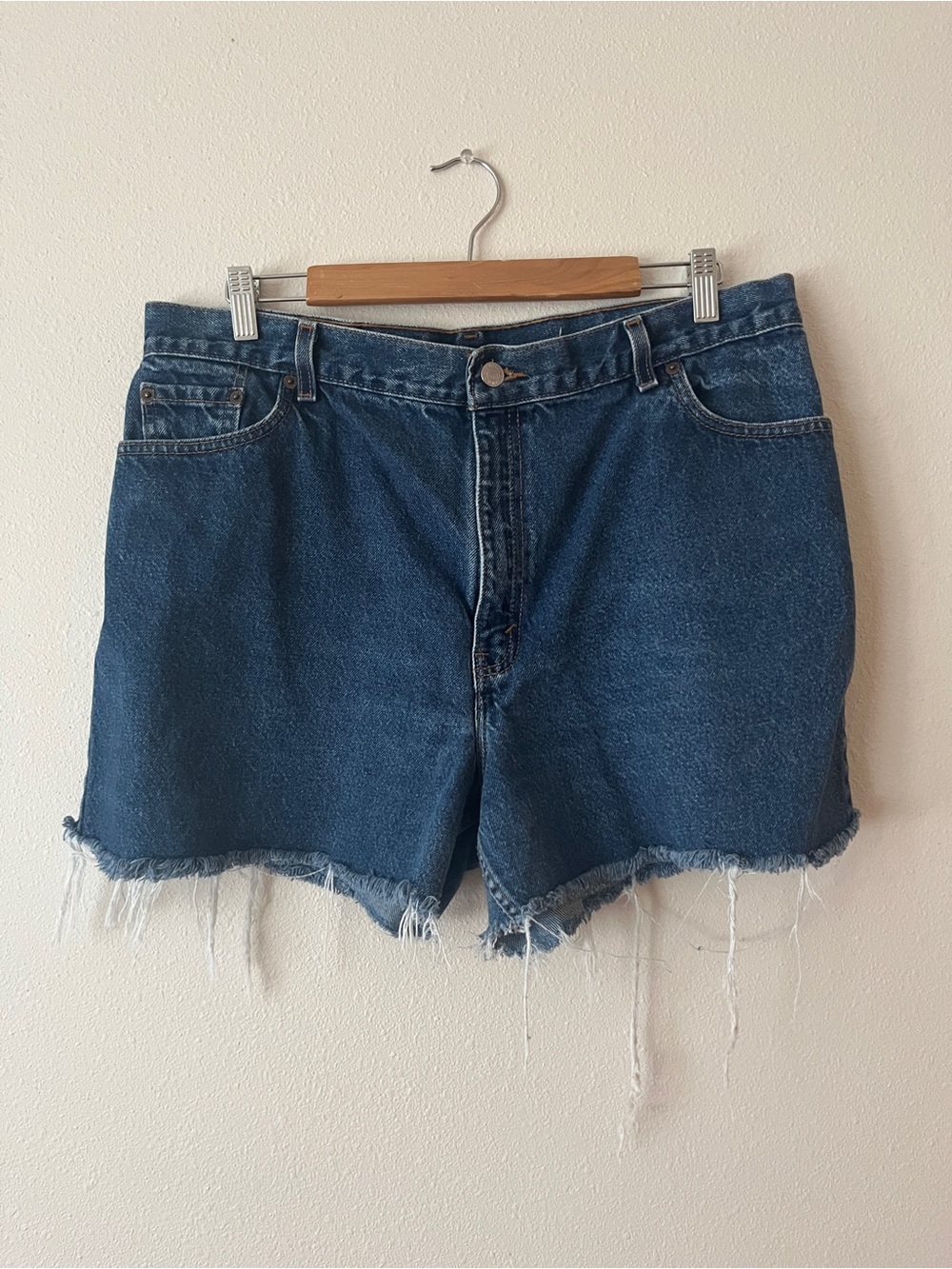 Levi's Dark Blue Raw Hem High Rise Denim Shorts